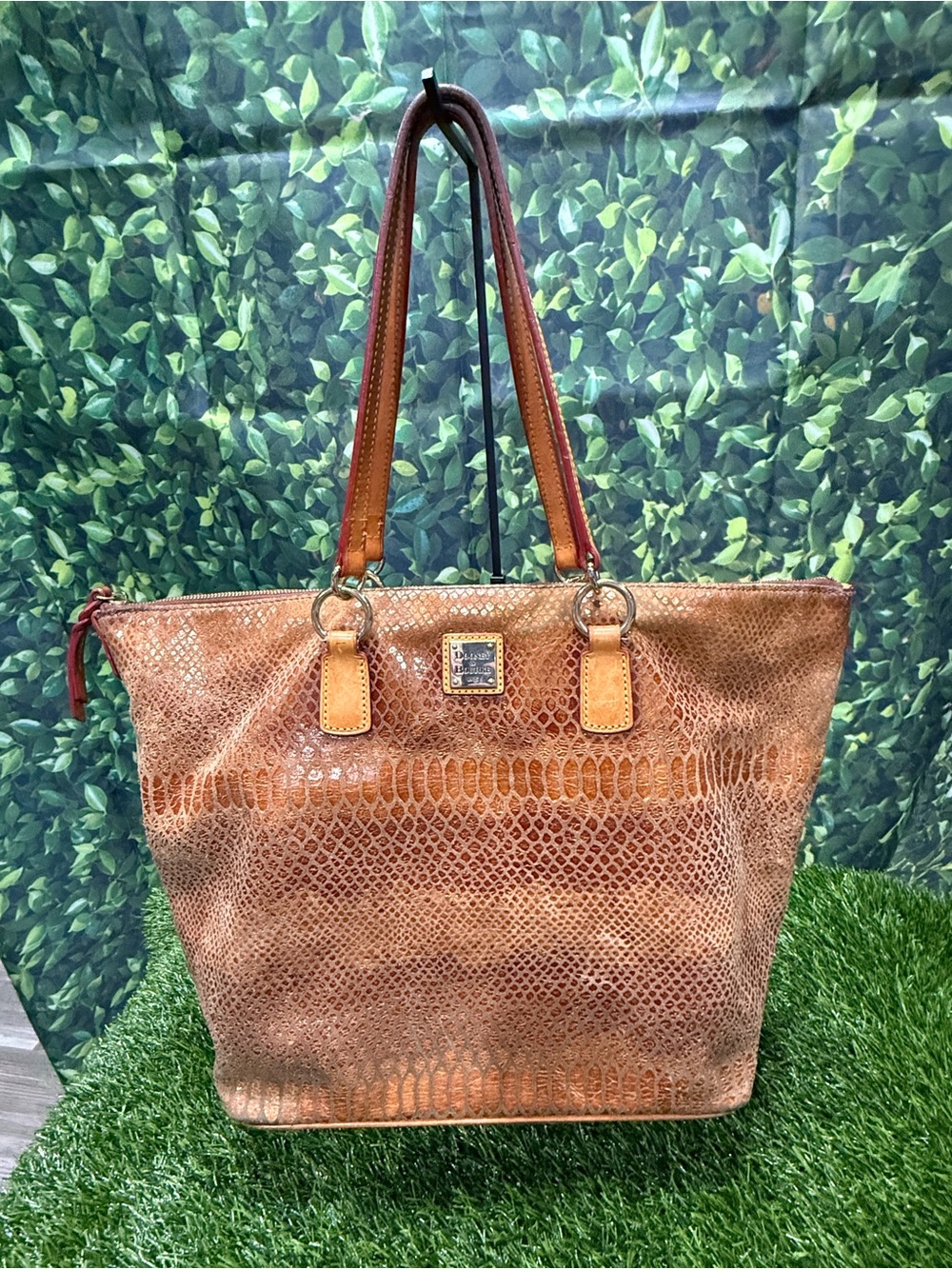 Dooney Bourke Bag Large Brown Tote Leather Shoulder Snakeskin Tan Shopper